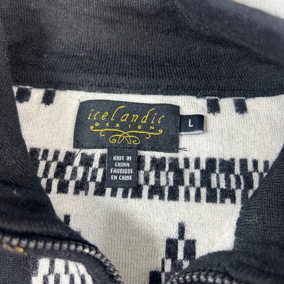 Icelandic Design Women's Black/White 1/4 Zip 100% Merino Wool Sweater Large - Picture 5 of 7